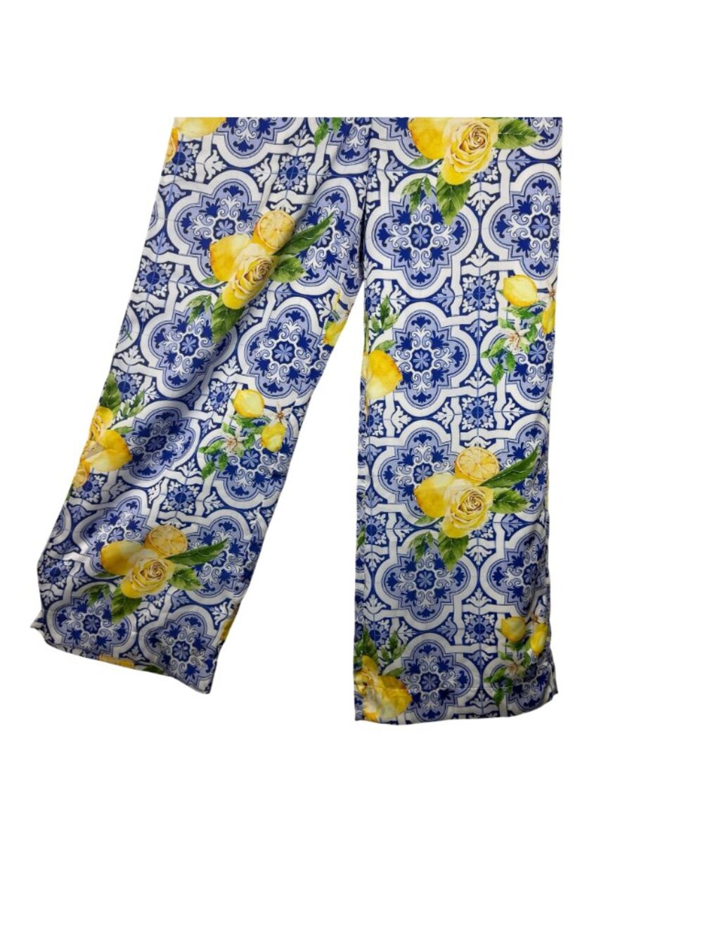 Boston Proper Womens Medium Palazzo Pants Blue White Lemon Resortwear Festival - Picture 5 of 11